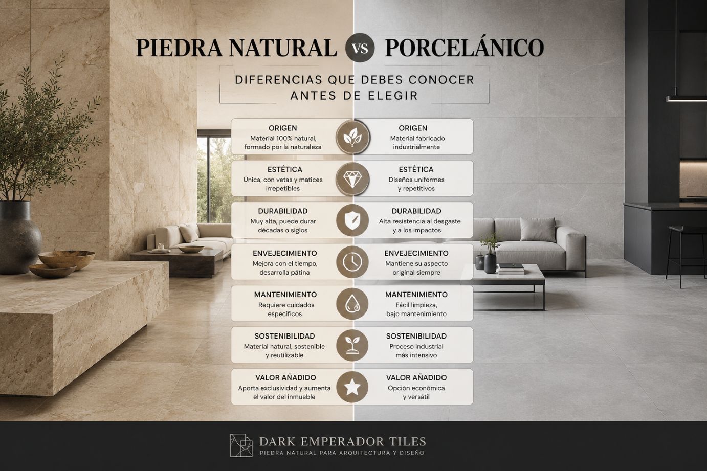 Piedra natural vs porcelanico | Dark Emperador Tiles